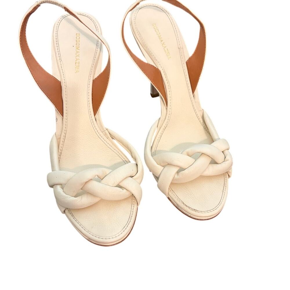 BCBGMAXAZRIA Braided Leather Slingback Heels Ivory Cream Sandals Size 7.5 Summer